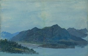 Das Inntal bei Flintsbach mit Burg Falkenstein und dem Kaisergebirge im Hintergrund von Heinrich Burkel
