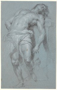 Zurückgelehnter, stehender männlicher Modell, an einen Altar gekettet von Heinrich Dittmers
