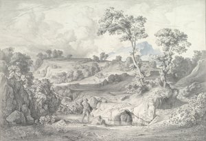 Südliche Landschaft mit einem Mann und einer Schlange, 1847 von Heinrich Dreber