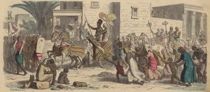 Ein alter ägyptischer Pharao zieht in den Krieg (kolorierte Gravur) von Heinrich Leutemann
