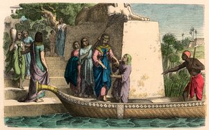 Antikes Ägypten: Vornehme Dame reist in einer Barke
