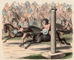 Antikes Griechenland: Sport: Auf- und Absteigen von einem Pferd in voller Geschwindigkeit von Heinrich Leutemann