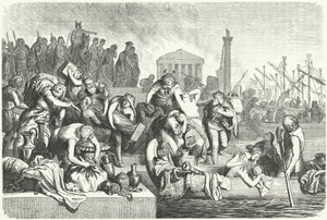 Abfahrt einer Vandalenflotte mit Beute aus einer geplünderten Stadt (Stich) von Heinrich Leutemann