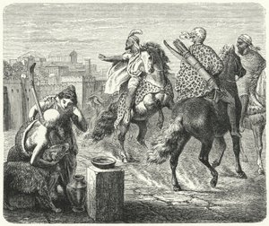 Jugurtha von Numidien verlässt die korrupte Stadt Rom (Gravur) von Heinrich Leutemann