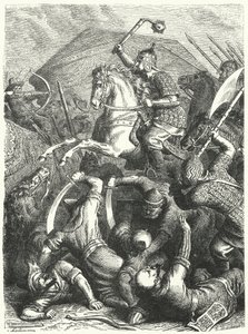 Der Kosaken-Militärkommandant Jermak Timofejewitsch im Kampf mit den Tataren von Khan Kuchum von Heinrich Leutemann