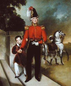 General Sir James Dennis (1778-1855) mit seinem Sohn, ein Syce führt sein Pferd weg 1843 von Heinrich Schaeffer
