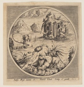 Mythologisches Meeresmotiv in einem Rundbild von Heinrich Ulrich