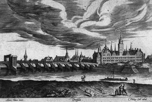 Ausschnitt aus einer Ansicht von Dresden, 1550 von Heinrich van Cleef