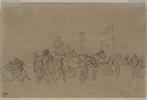 Passagiere für den Rhein-Dampfer verso, zweites oder drittes Viertel des 19. Jahrhunderts von Heinrich von Mayr