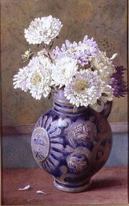 Chrysanthemen in einem Steingutkrug von Helen Cordelia Coleman Angell