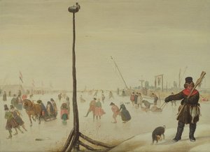 Ein Entenjäger und sein Hund in einer Winterlandschaft von Hendrick Avercamp