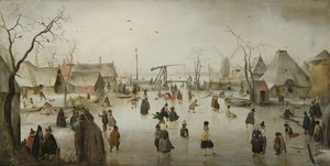 IJsvermaak bij een dorp von Hendrick Avercamp