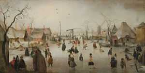 Schlittschuhlaufen in einem Dorf von Hendrick Avercamp