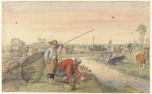 Landschaft mit zwei Aalfischern an einem Graben von Hendrick Avercamp