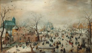 Winterlandschaft mit Schlittschuhläufern