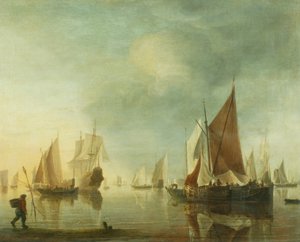 Schiffe vor Anker in ruhiger See; Abendlicht, ca. 1650-60 von Hendrick Dubbels