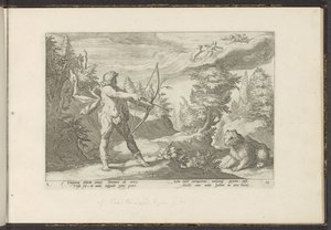 Arcas zielt auf Callisto (Ovids Metamorphosen) von Hendrick Goltzius (workshop of)