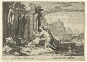 Kadmos fragt das Orakel von Delphi, was er tun soll, da er seine Schwester Europa nicht finden konnte von Hendrick Goltzius (workshop of)