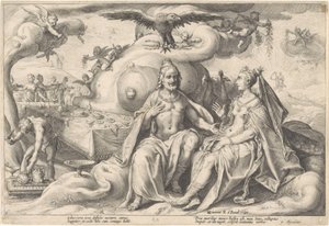 Diskussion zwischen Jupiter und Juno von Hendrick Goltzius (workshop of)