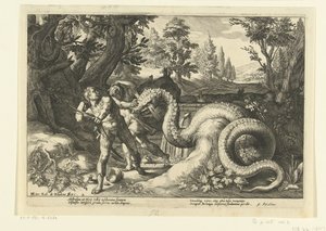 Gefährten von Kadmos von einem Drachen verschlungen (Ovids Metamorphosen) von Hendrick Goltzius (workshop of)