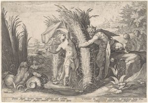 Pan und Syrinx Metamorphosen von Ovid von Hendrick Goltzius (workshop of)