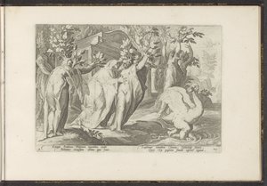 Phaethons Schwestern verwandeln sich in Pappeln und sein Freund in einen Schwan (Ovids Metamorphosen) von Hendrick Goltzius (workshop of)