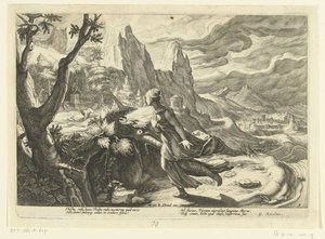 Thisbe flieht vor einem Löwen von Hendrick Goltzius (workshop of)