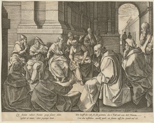 Boas mit den zehn Ältesten, Blatt 4 der Folge "Die Geschichte der Ruth" von Hendrick Goltzius