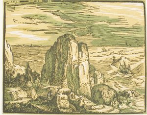 Klippe an einer Küste, aus Vier kleine Landschaften von Hendrick Goltzius