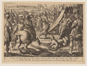 Giovanni de’ Medici vor Franz I., Platte 6 aus der Geschichte von Giovanni de’ Medici von Hendrick Goltzius