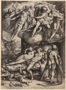 Heilige Familie mit Johannes dem Täufer als Knabe, Blatt 6 der Folge "Das Leben der Jungfrau Maria" von Hendrick Goltzius