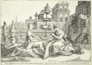 Juno in Verkleidung als Beroë warnt Semele von Hendrick Goltzius