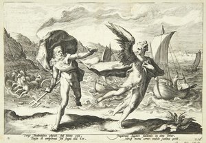 Koronis verwandelt in eine Krähe von Hendrick Goltzius