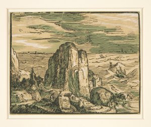 Landschaft mit Klippe am Meer von Hendrick Goltzius