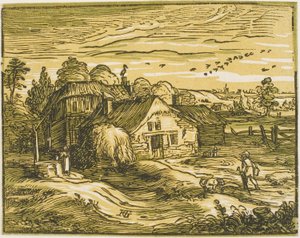 Landschaft mit einem Bauernhaus, aus Vier kleine Landschaften von Hendrick Goltzius