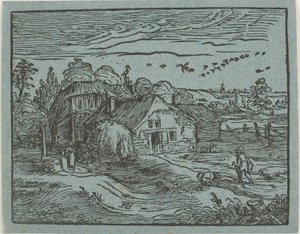Landschaft mit einem Bauernhaus, aus Vier kleine Landschaften von Hendrick Goltzius