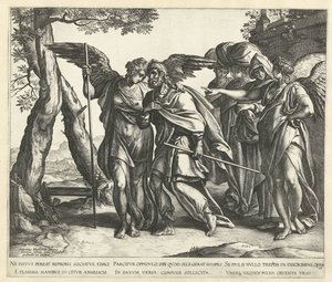 Lot flieht aus Sodom mit seiner Frau und seinen Töchtern von Hendrick Goltzius