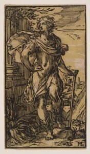 Stehender junger Mann mit einem Stock von Hendrick Goltzius