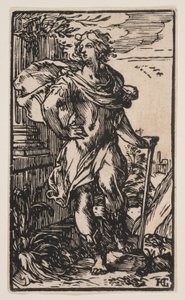 Stehender junger Mann mit einem Stock von Hendrick Goltzius