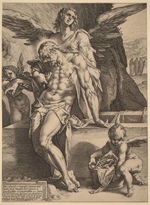 Der Leib Christi von Engeln gehalten von Hendrick Goltzius