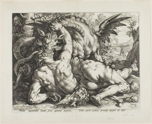 Der Drache verschlingt die Gefährten von Kadmos von Hendrick Goltzius