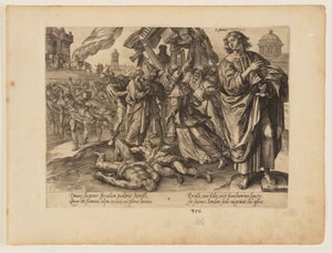 Das Martyrium des Heiligen Johannes, aus Das Martyrium Christi und der Apostel von Hendrick Goltzius