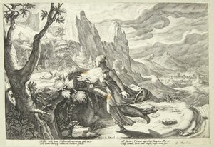 Thisbe erschreckt durch den Löwen von Hendrick Goltzius