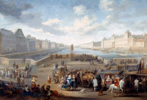 Brücke über die Seine, Detail der Ansicht von Paris mit dem Louvre