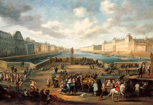Blick auf Paris mit dem Louvre, vom Henri-IV-Brücke (Pont Neuf)
