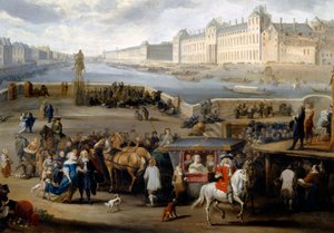 Blick auf Paris mit dem Louvre, vom Henri-IV-Brücke aus gesehen