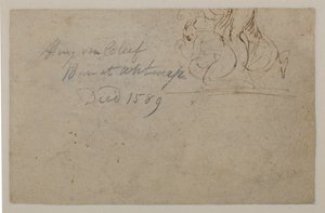 Anmerkung einer späteren Hand. Skizze einer kauernden Figur und eines steigenden Pferdes, ?, 16. Jahrhundert