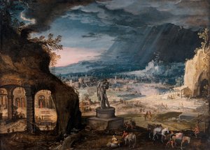 Landschaft mit einer Statue von Saturnos/Allegorie des Zeitvergehens