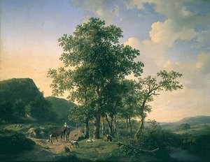 Waldlandschaft mit Bauern und Tieren von Hendrick van de Sande Bakhuyzen