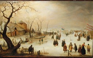 Eine Winterflusslandschaft mit Figuren auf dem Eis von Hendrik Avercamp